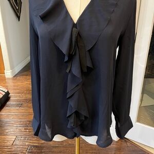 Banana Republic Navy Ruffle Front Blouse